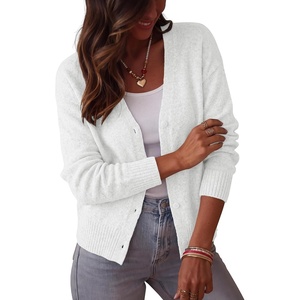 BTFBM V Neck Cardigan Sweaters for Women 2026 Fall | Long Sleeve Knit Sweater, Button Down Shrug Tops, Open Front, Lightweight Cardigans, Business Casual Outfits, Winter Clothing(White)
