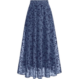 BTFBM Womens Floral Mesh Maxi Skirts Long Tulle Skirt | Flowy A Line High Waist Skirts,Velvet-Like Flowers,Flocked Mesh,Double-Layered Skirt,Going Out Outfits,Early Fall Fashion(Dusty Blue)