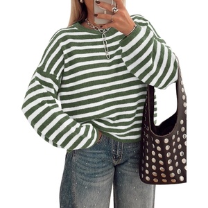 BTFBM Women’s Lightweight Oversized Striped Sweater | Soft Knit Cozy Sweaters, Crew Neck Long Sleeve Pullover, y2k Color Block, Casual Holiday Outfits, Winter Fall Clothes 2026(Green White)