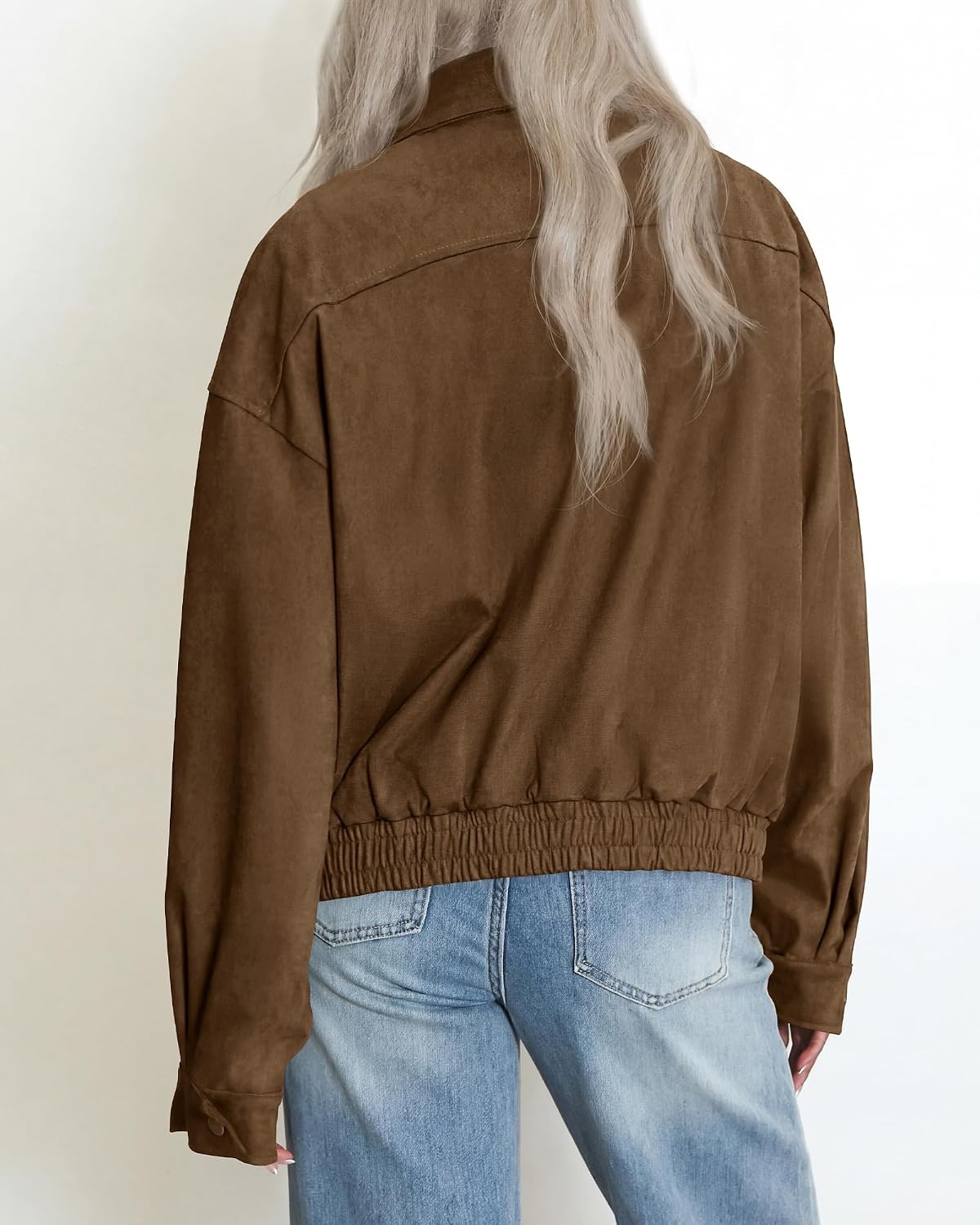 image:imageBTFBM Faux Suede Jacket Women Oversized Long Sleeve Bomber CoatsBrown