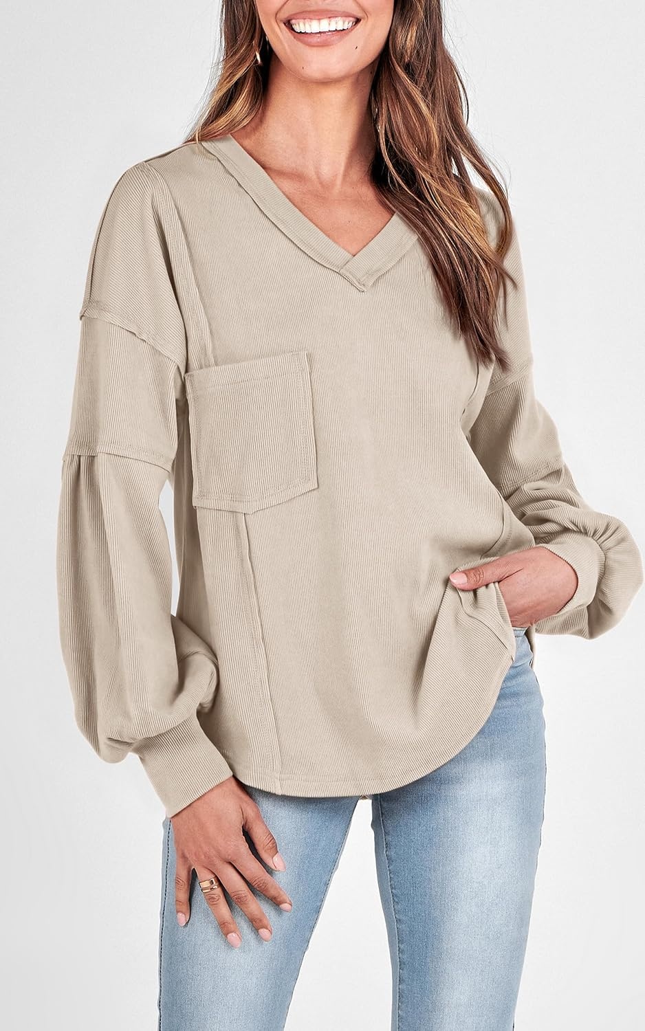 image:imageBTFBM Long Sleeve Shirts for Women 2026 Fall TopsApricot