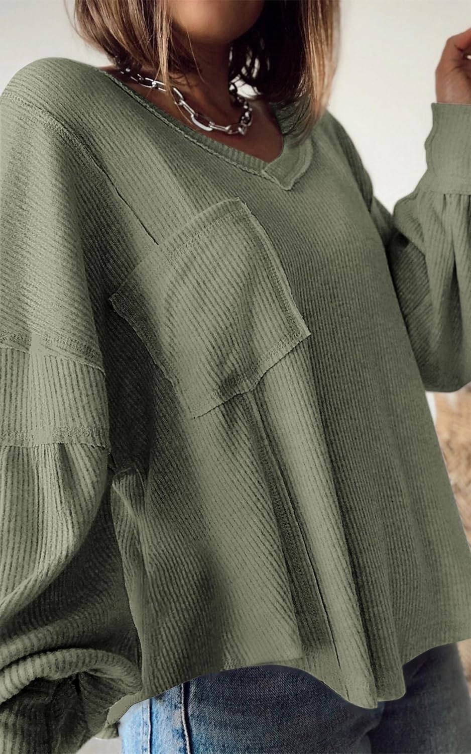 image:imageBTFBM Long Sleeve Shirts for Women 2026 Fall TopsBean Green