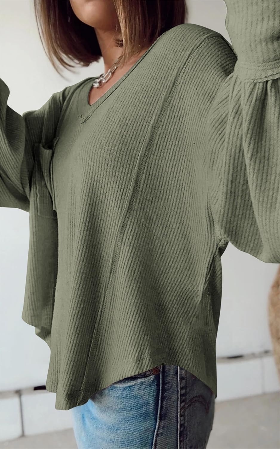 image:imageBTFBM Long Sleeve Shirts for Women 2026 Fall TopsBean Green