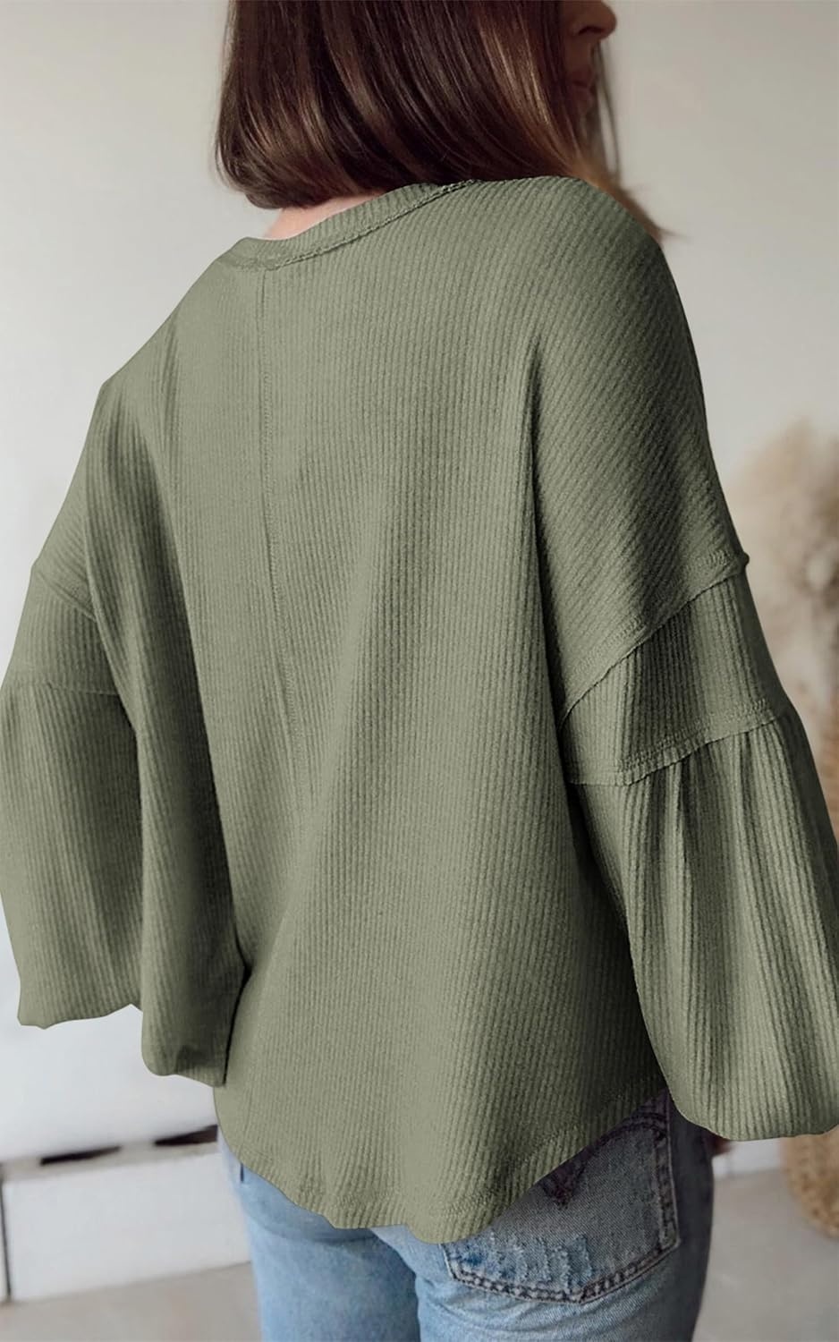 image:imageBTFBM Long Sleeve Shirts for Women 2026 Fall TopsBean Green