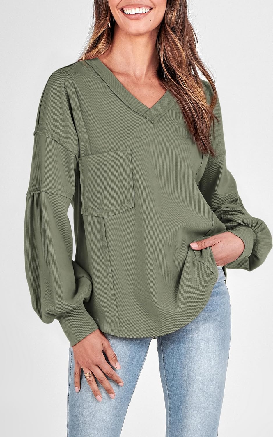image:imageBTFBM Long Sleeve Shirts for Women 2026 Fall TopsBean Green