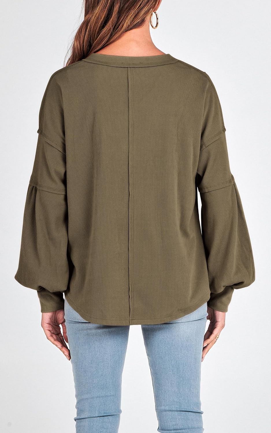 image:imageBTFBM Long Sleeve Shirts for Women 2026 Fall TopsSolid Army Green