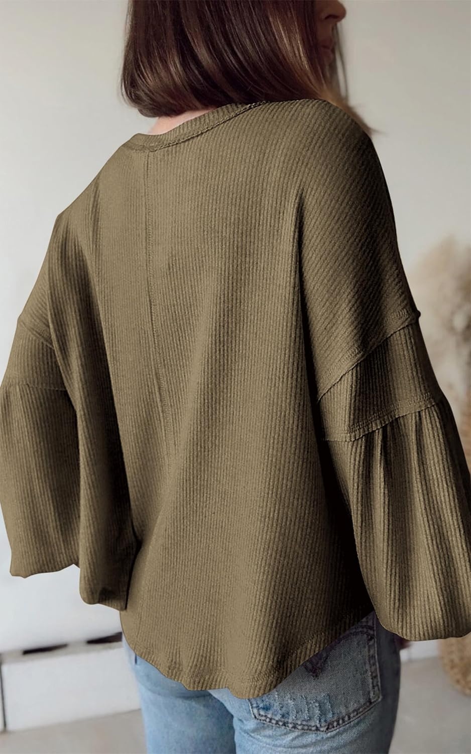 image:imageBTFBM Long Sleeve Shirts for Women 2026 Fall TopsSolid Army Green