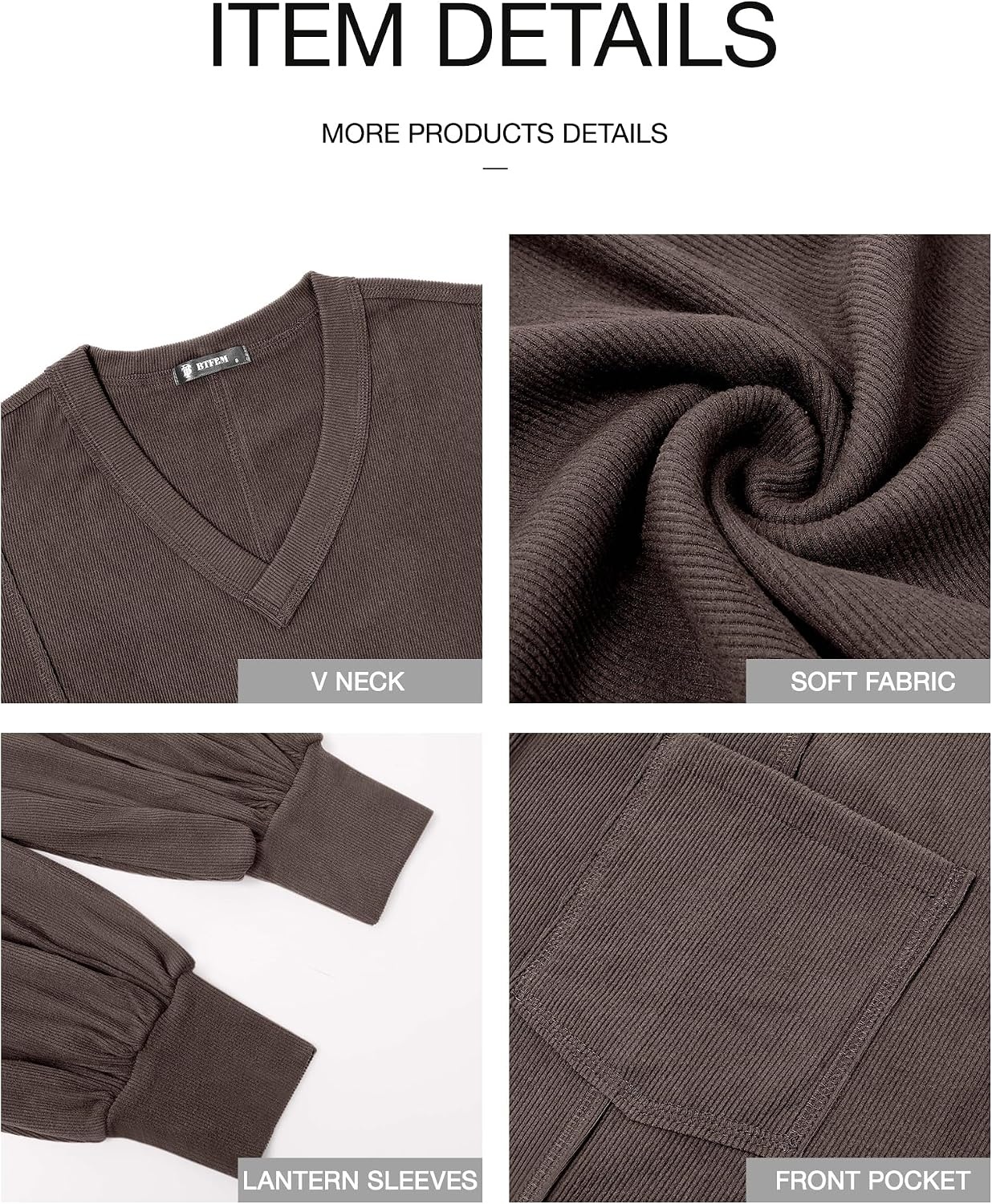 image:imageBTFBM Long Sleeve Shirts for Women 2026 Fall TopsSolid Brown