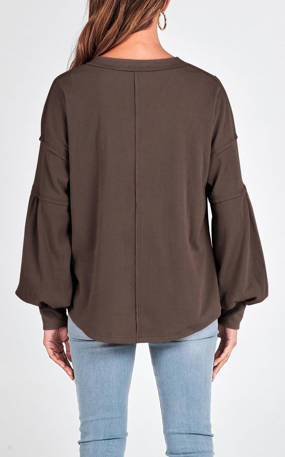 image:imageBTFBM Long Sleeve Shirts for Women 2026 Fall TopsSolid Brown