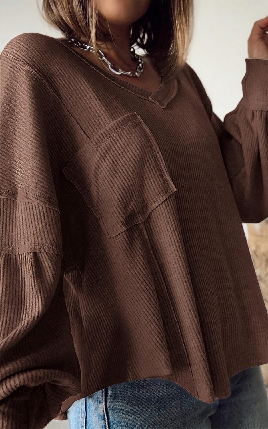 image:imageBTFBM Long Sleeve Shirts for Women 2026 Fall TopsSolid Caramel