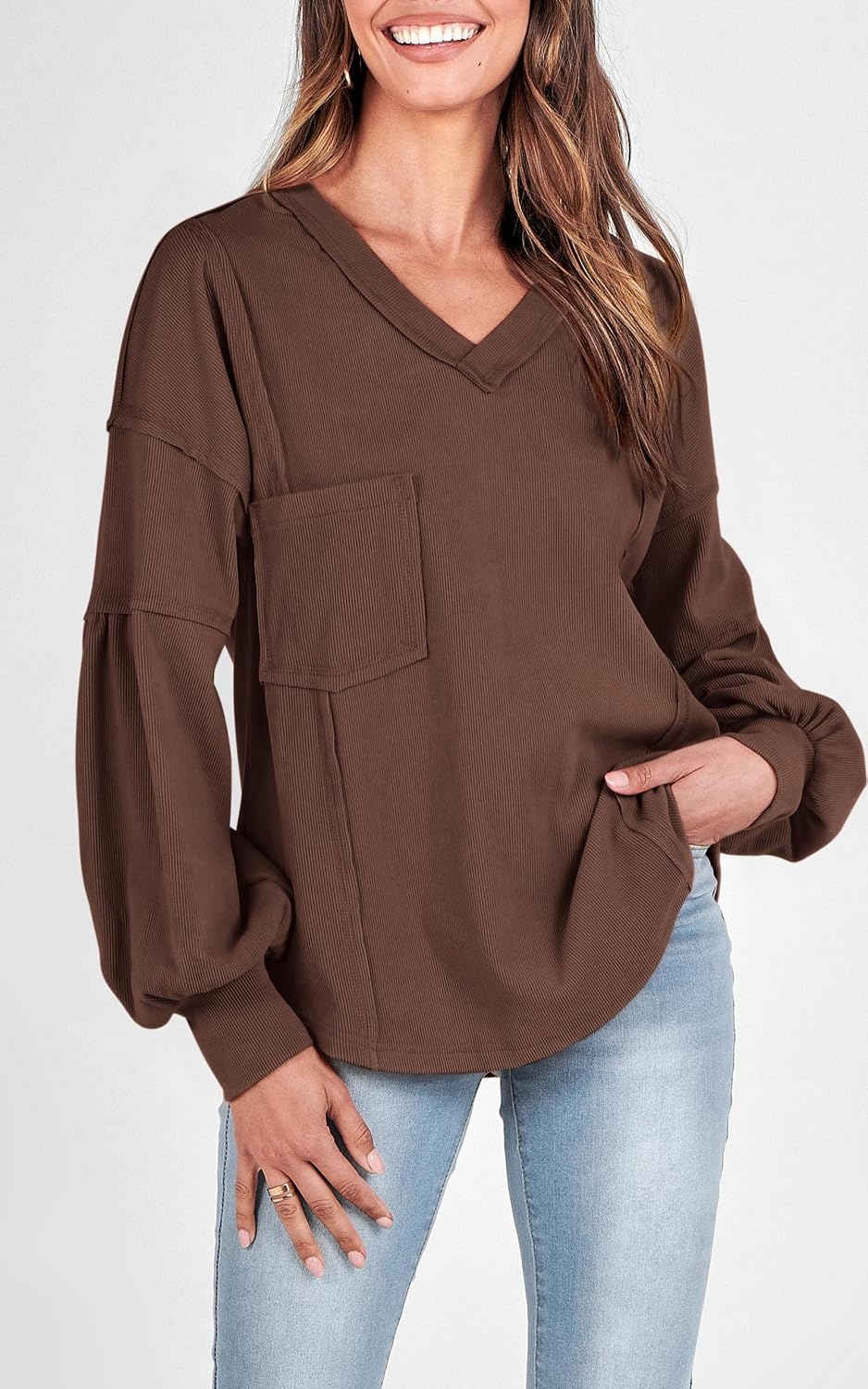image:imageBTFBM Long Sleeve Shirts for Women 2026 Fall TopsSolid Caramel