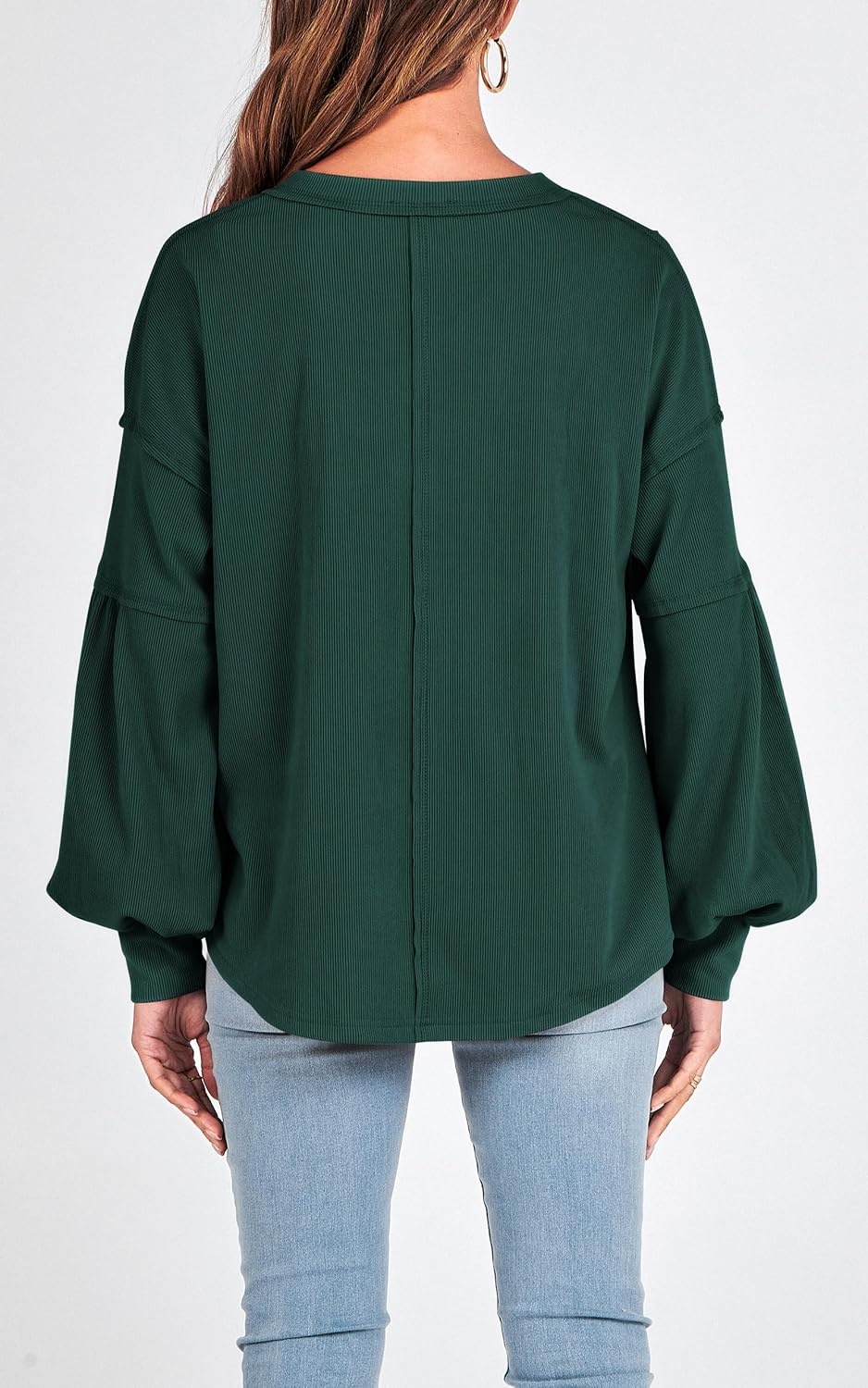 image:imageBTFBM Long Sleeve Shirts for Women 2026 Fall TopsSolid Dark Green
