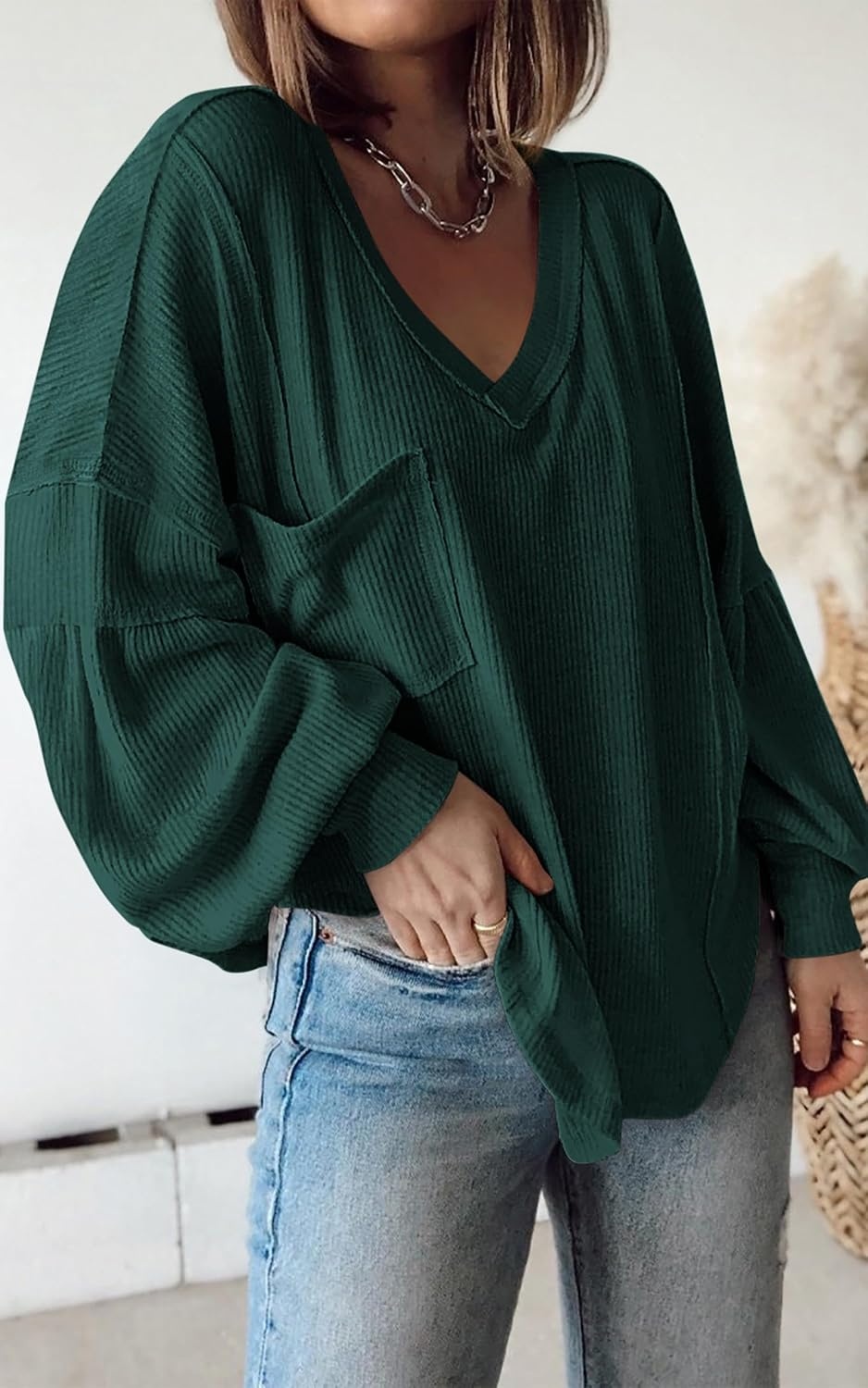 image:imageBTFBM Long Sleeve Shirts for Women 2026 Fall TopsSolid Dark Green