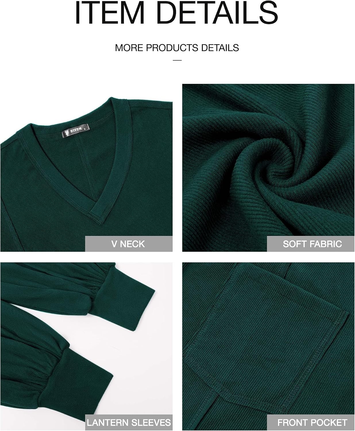 image:imageBTFBM Long Sleeve Shirts for Women 2026 Fall TopsSolid Dark Green