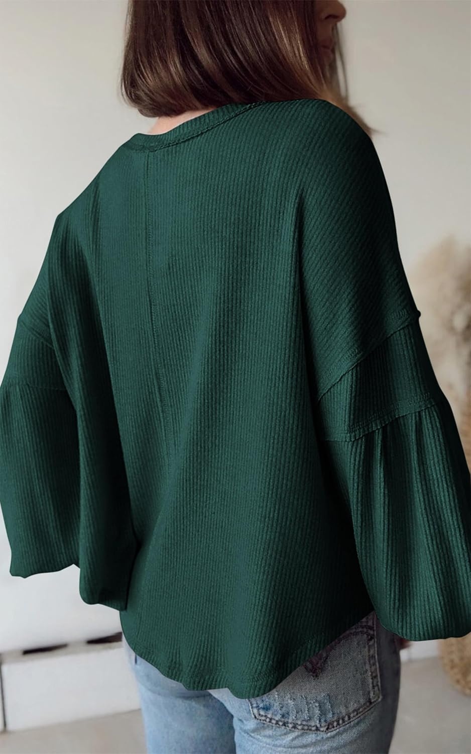 image:imageBTFBM Long Sleeve Shirts for Women 2026 Fall TopsSolid Dark Green