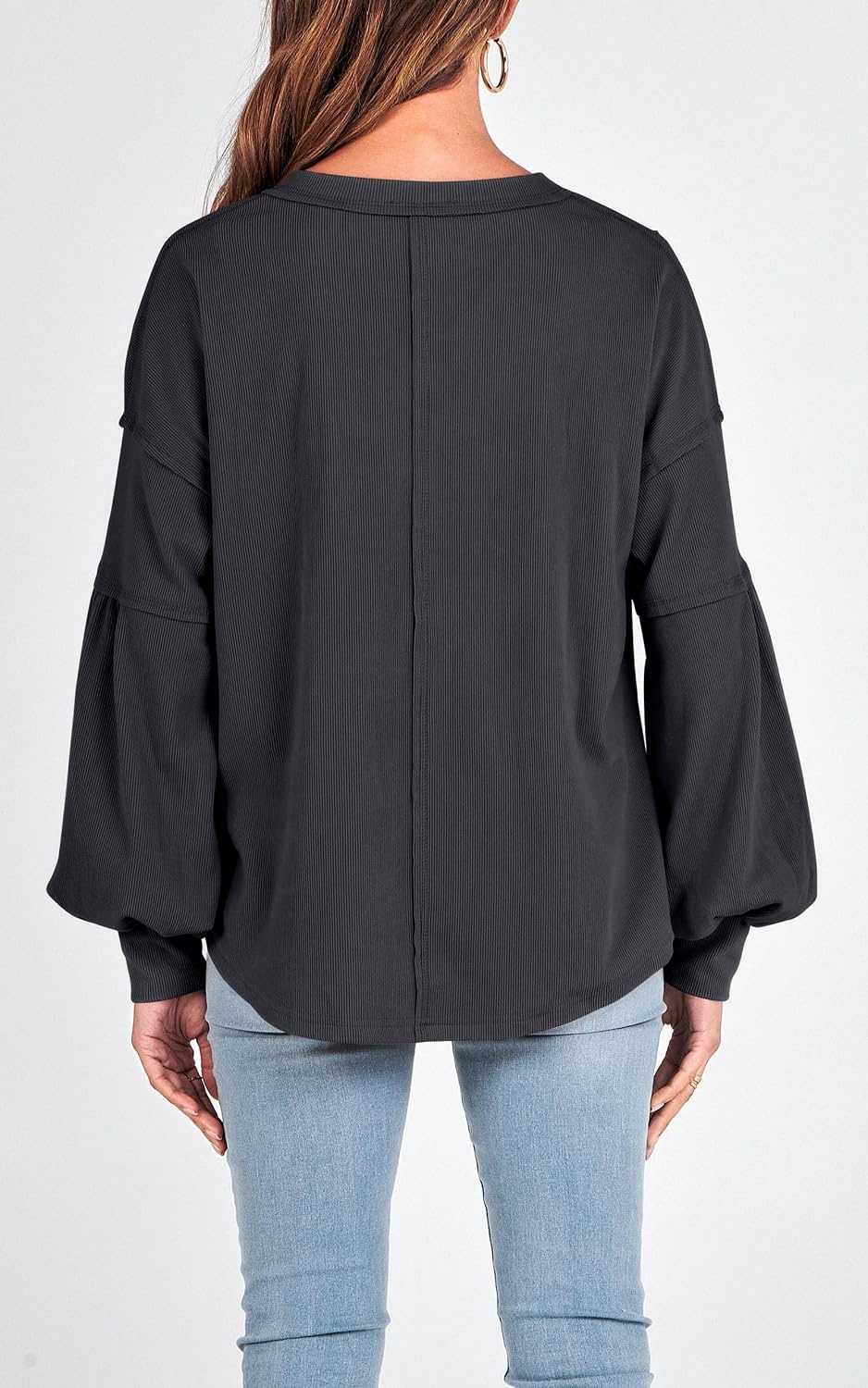 image:imageBTFBM Long Sleeve Shirts for Women 2026 Fall TopsSolid Dark Grey