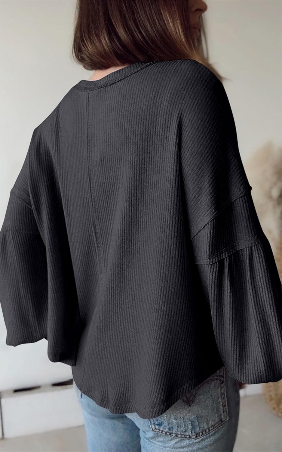 image:imageBTFBM Long Sleeve Shirts for Women 2026 Fall TopsSolid Dark Grey
