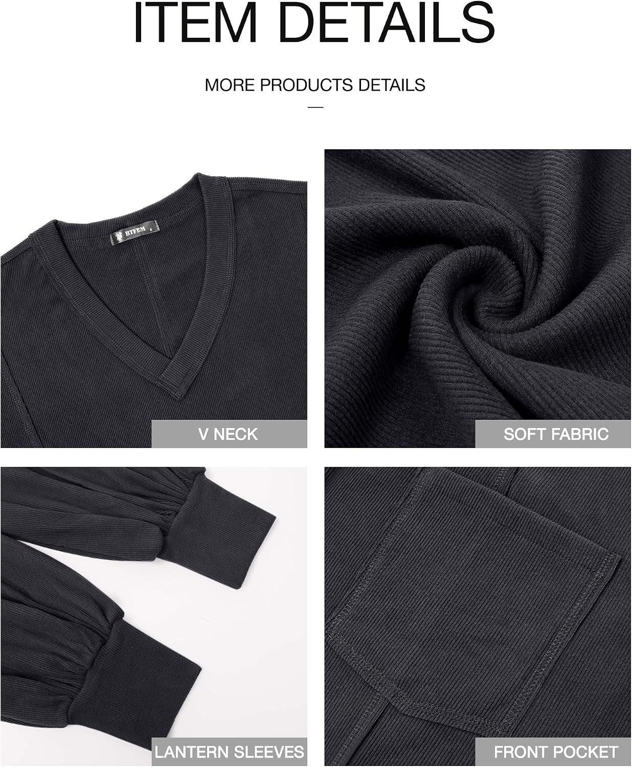 image:imageBTFBM Long Sleeve Shirts for Women 2026 Fall TopsSolid Dark Grey