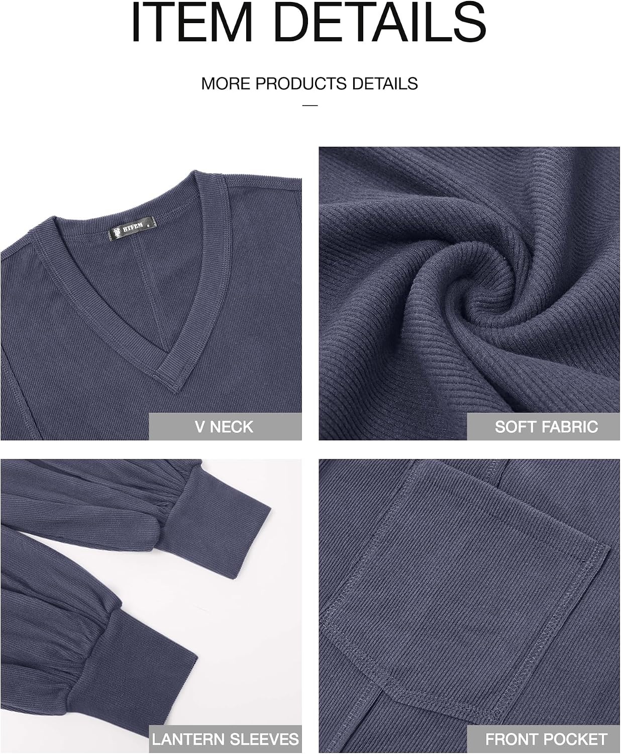 image:imageBTFBM Long Sleeve Shirts for Women 2026 Fall TopsSolid Dark Grey Blue