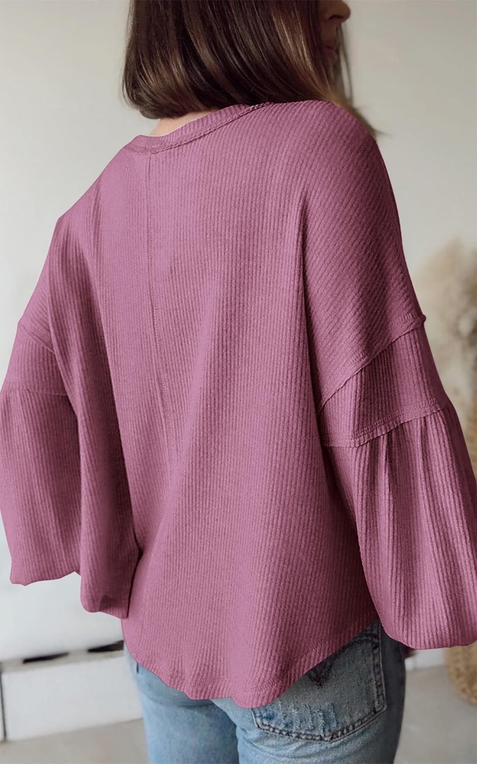 image:imageBTFBM Long Sleeve Shirts for Women 2026 Fall TopsSolid Dusty Pink