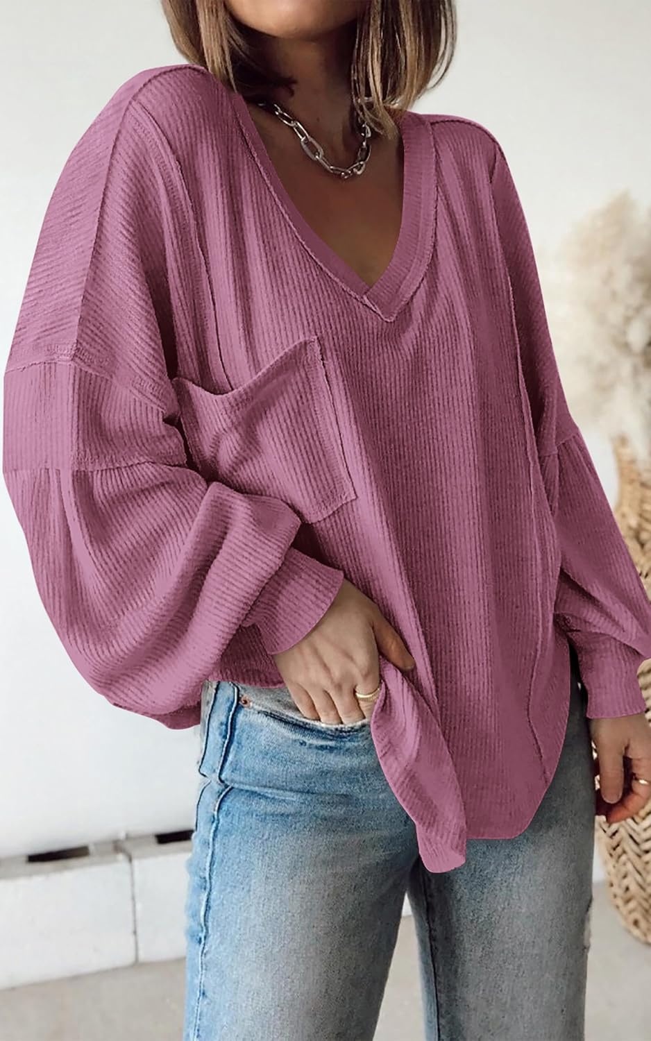 image:imageBTFBM Long Sleeve Shirts for Women 2026 Fall TopsSolid Dusty Pink
