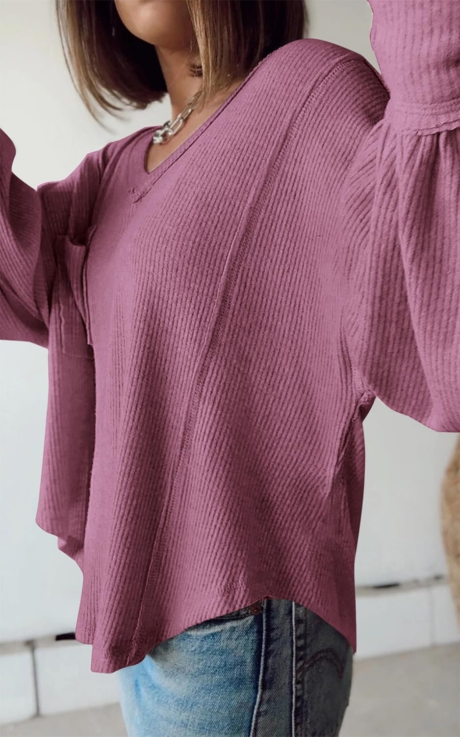 image:imageBTFBM Long Sleeve Shirts for Women 2026 Fall TopsSolid Dusty Pink