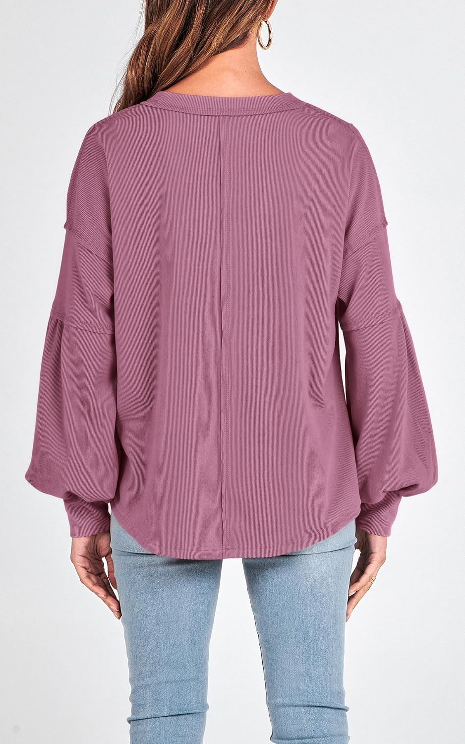 image:imageBTFBM Long Sleeve Shirts for Women 2026 Fall TopsSolid Dusty Pink