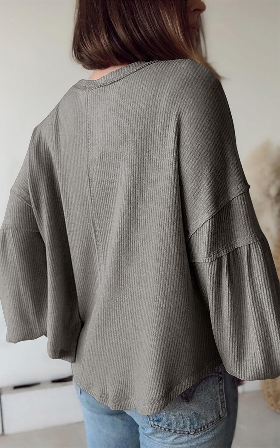 image:imageBTFBM Long Sleeve Shirts for Women 2026 Fall TopsSolid Grey