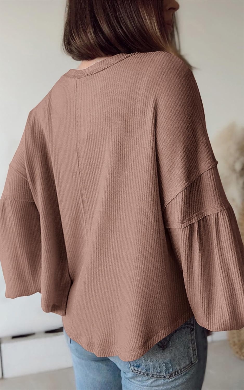 image:imageBTFBM Long Sleeve Shirts for Women 2026 Fall TopsSolid Khaki