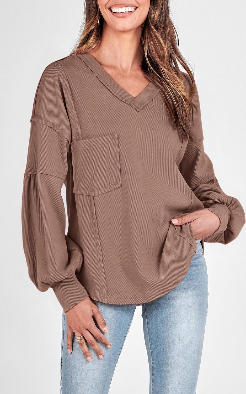 image:imageBTFBM Long Sleeve Shirts for Women 2026 Fall TopsSolid Khaki