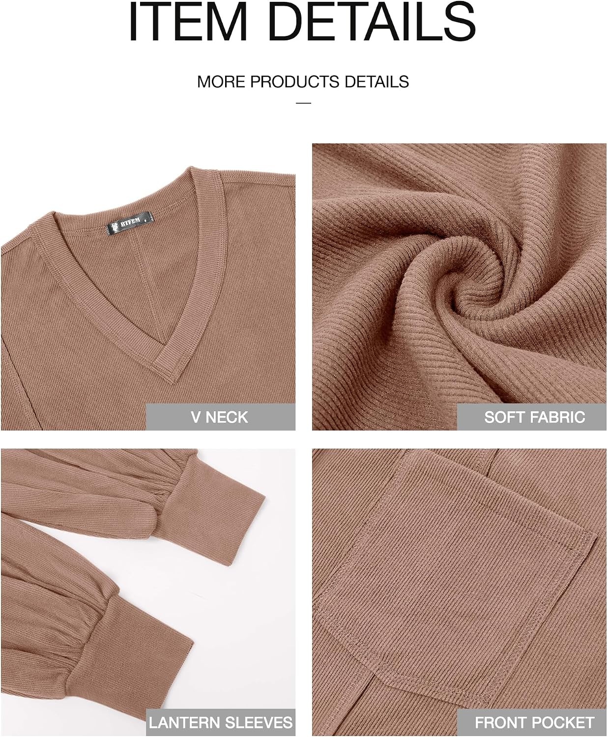 image:imageBTFBM Long Sleeve Shirts for Women 2026 Fall TopsSolid Khaki