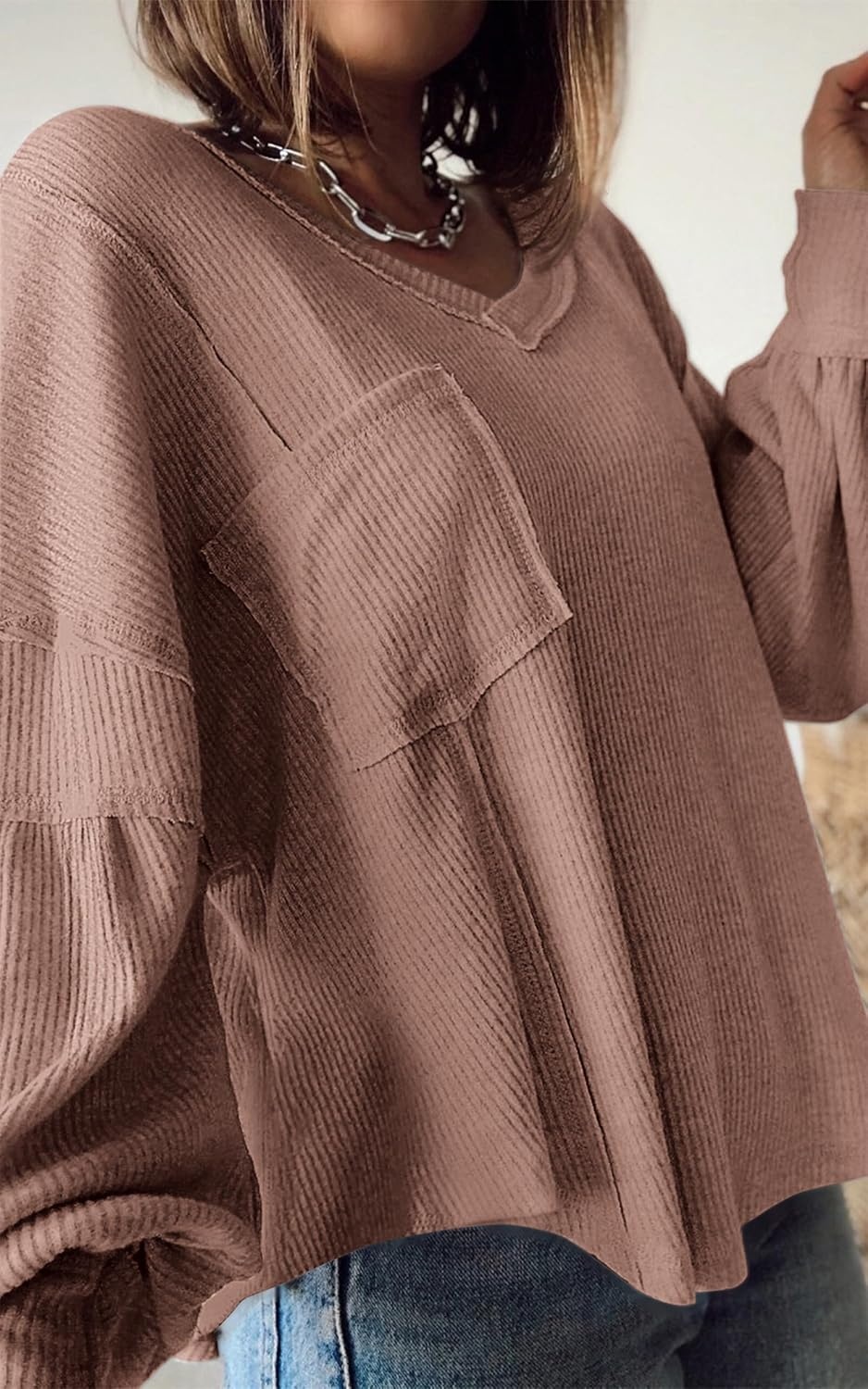 image:imageBTFBM Long Sleeve Shirts for Women 2026 Fall TopsSolid Khaki