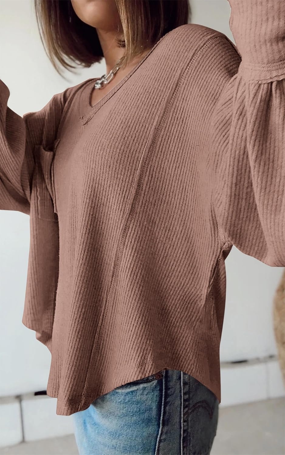 image:imageBTFBM Long Sleeve Shirts for Women 2026 Fall TopsSolid Khaki