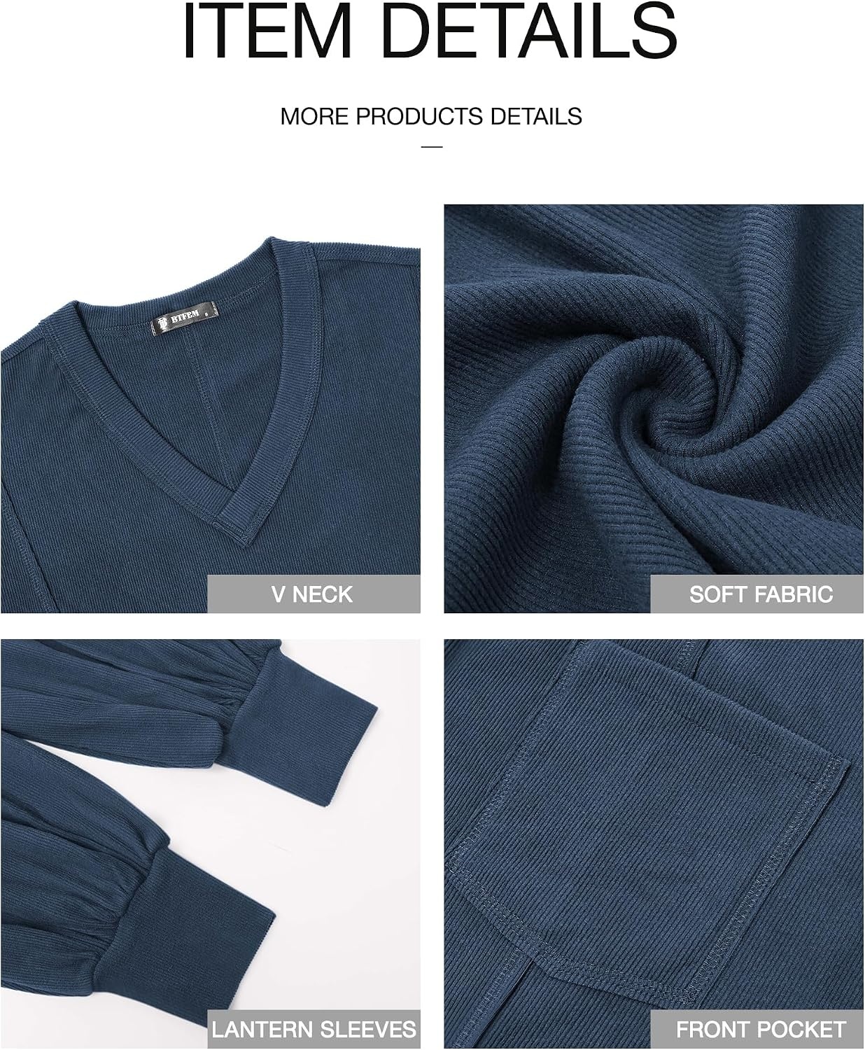 image:imageBTFBM Long Sleeve Shirts for Women 2026 Fall TopsSolid Light Grey Blue