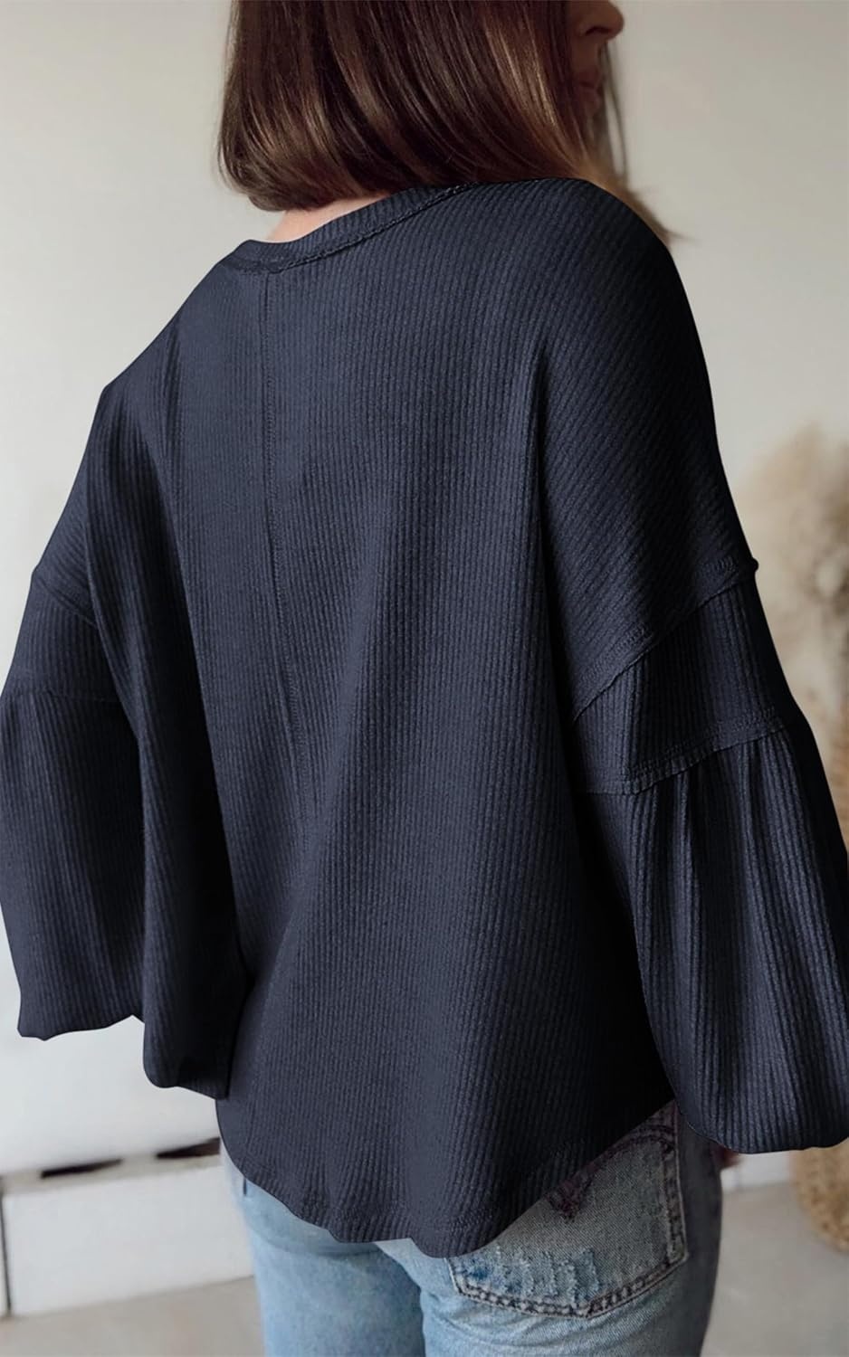 image:imageBTFBM Long Sleeve Shirts for Women 2026 Fall TopsSolid Navy