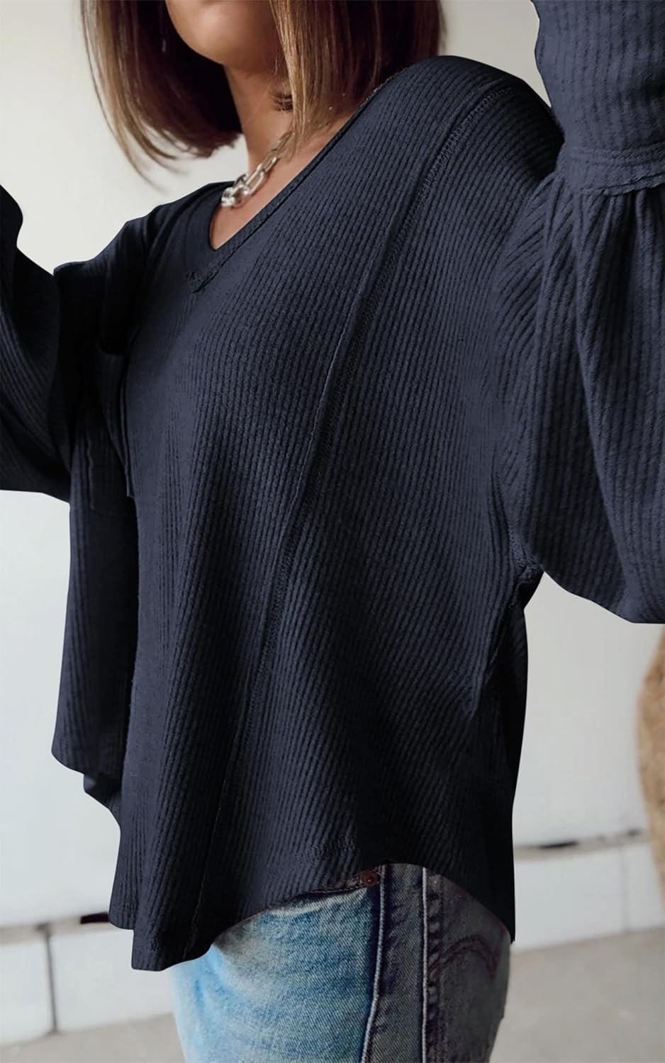 image:imageBTFBM Long Sleeve Shirts for Women 2026 Fall TopsSolid Navy