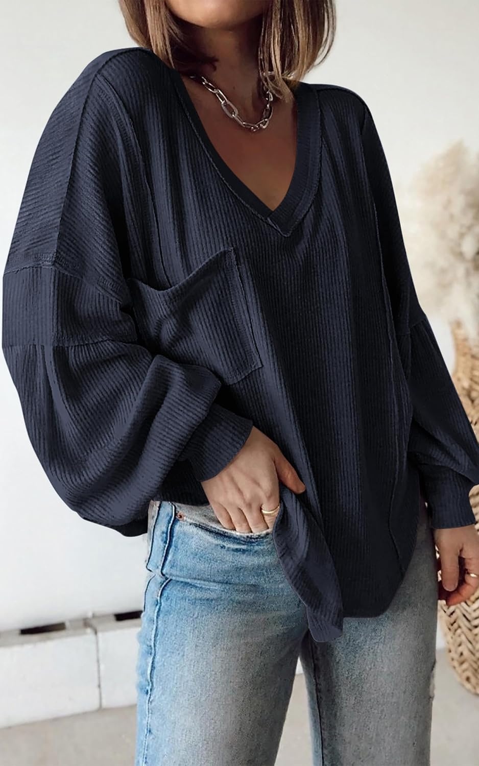 image:imageBTFBM Long Sleeve Shirts for Women 2026 Fall TopsSolid Navy