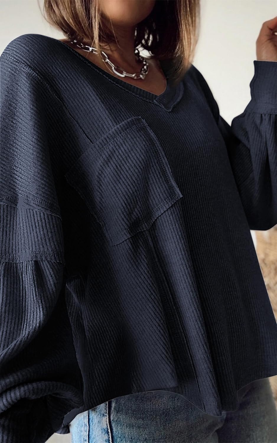 image:imageBTFBM Long Sleeve Shirts for Women 2026 Fall TopsSolid Navy