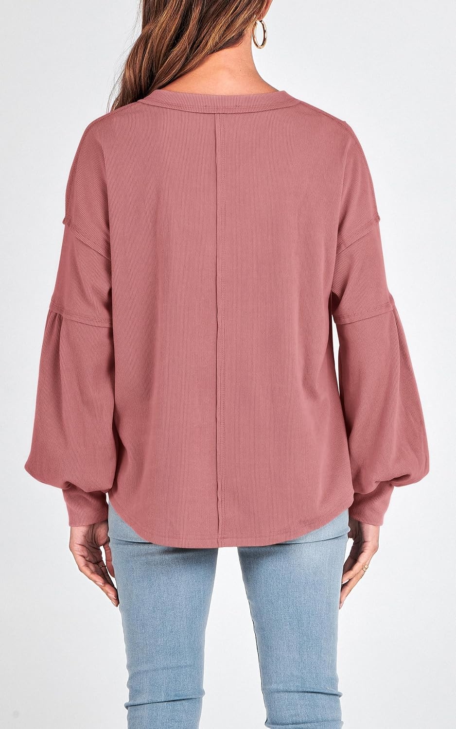 image:imageBTFBM Long Sleeve Shirts for Women 2026 Fall TopsSolid Pink