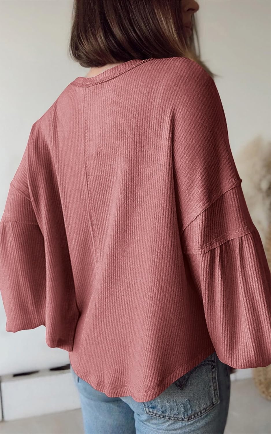 image:imageBTFBM Long Sleeve Shirts for Women 2026 Fall TopsSolid Pink