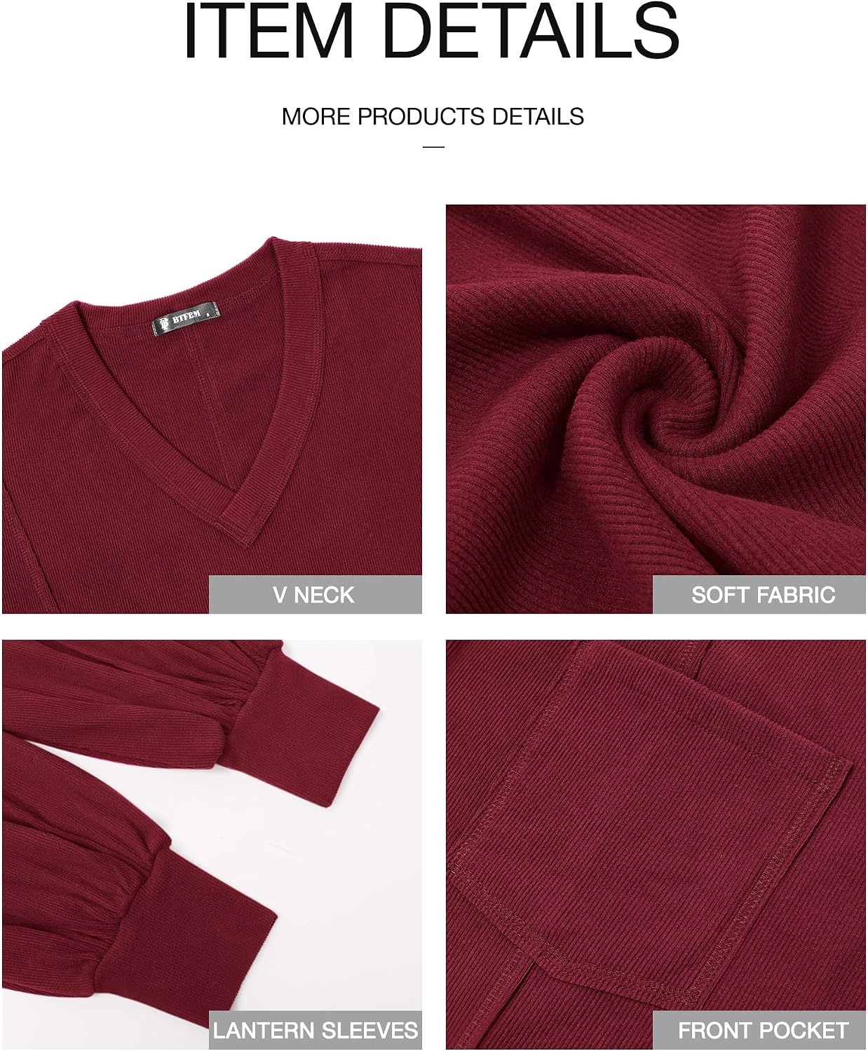 image:imageBTFBM Long Sleeve Shirts for Women 2026 Fall TopsSolid Wine Red