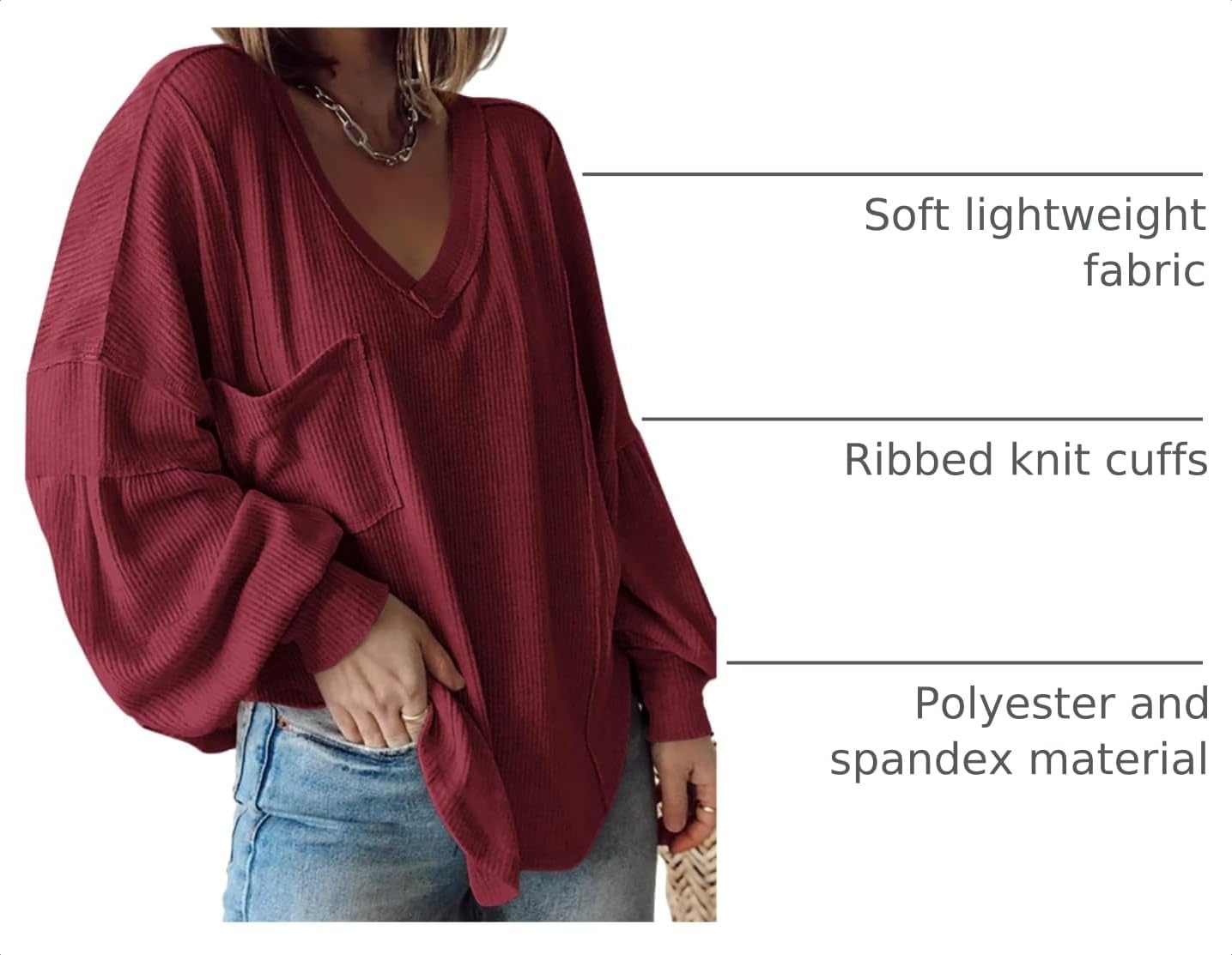 image:imageBTFBM Long Sleeve Shirts for Women 2026 Fall TopsSolid Wine Red