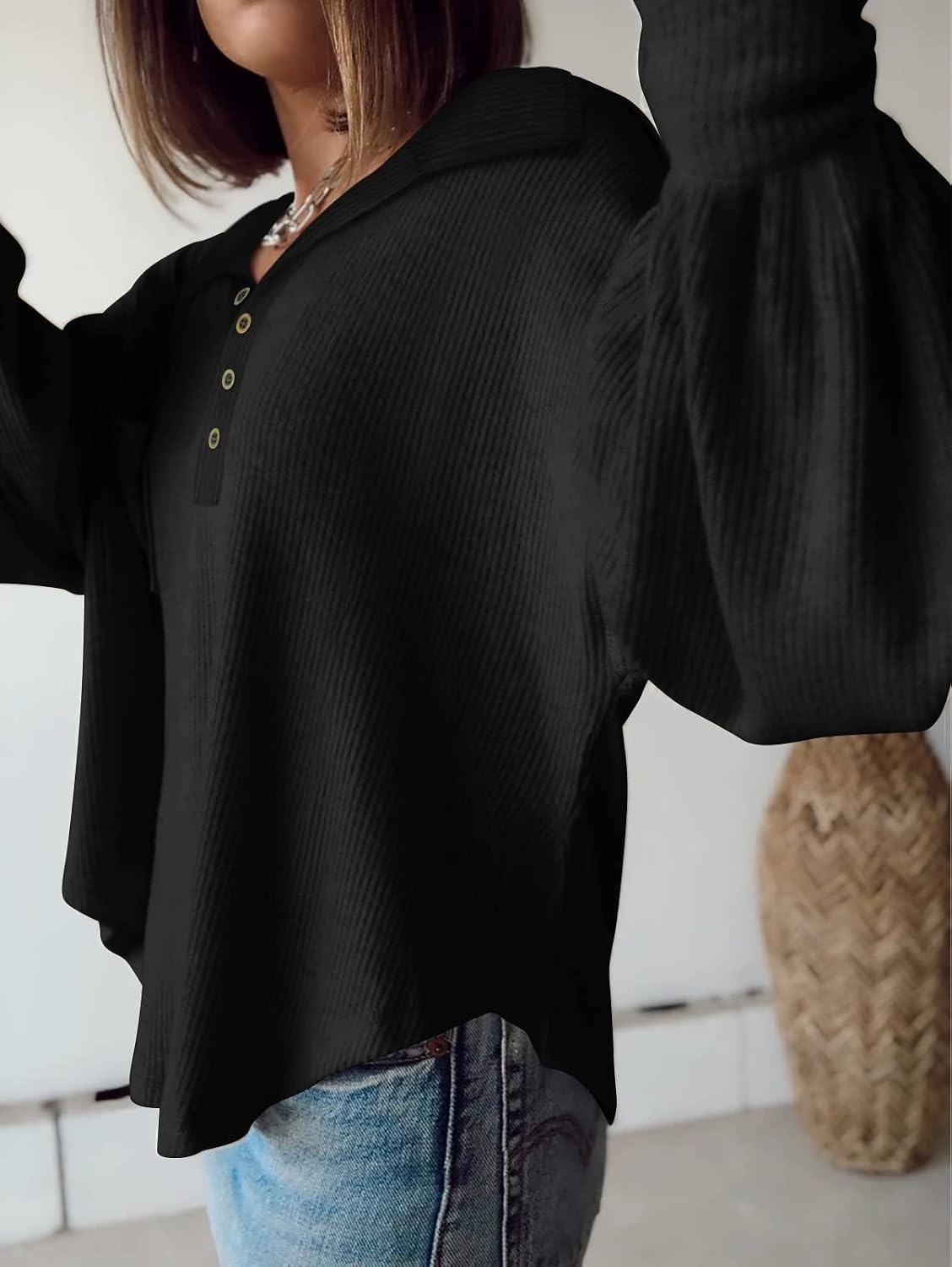 image:imageBTFBM Long Sleeve Shirts for Women 2026 Fall TopsTurndown Black