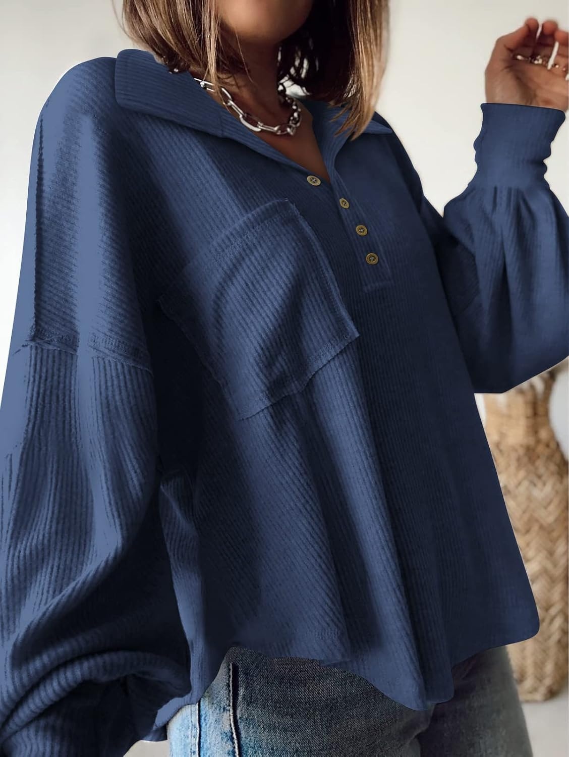 image:imageBTFBM Long Sleeve Shirts for Women 2026 Fall TopsTurndown Blue
