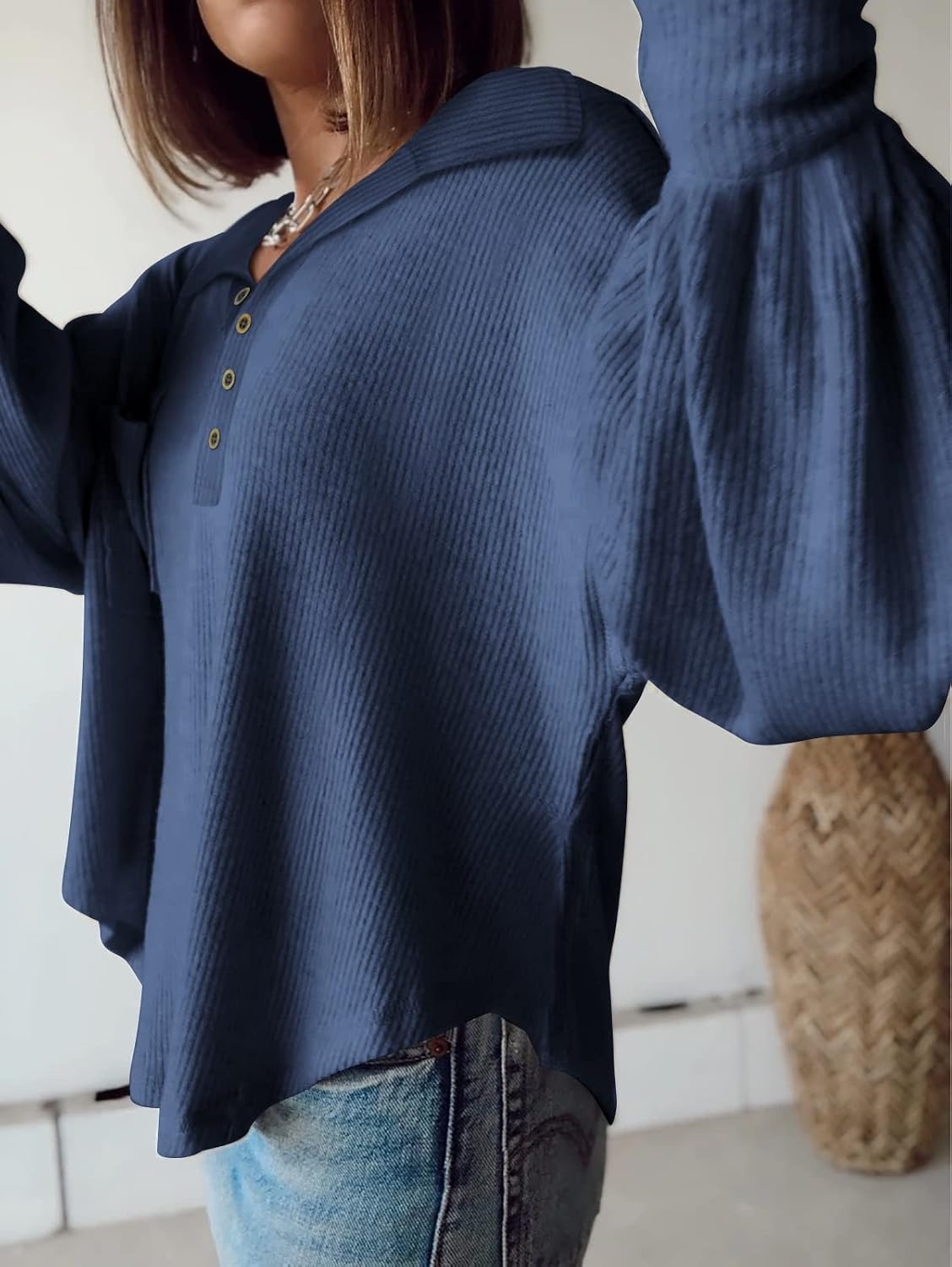 image:imageBTFBM Long Sleeve Shirts for Women 2026 Fall TopsTurndown Blue