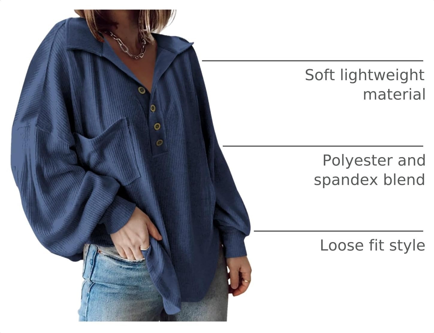 image:imageBTFBM Long Sleeve Shirts for Women 2026 Fall TopsTurndown Blue