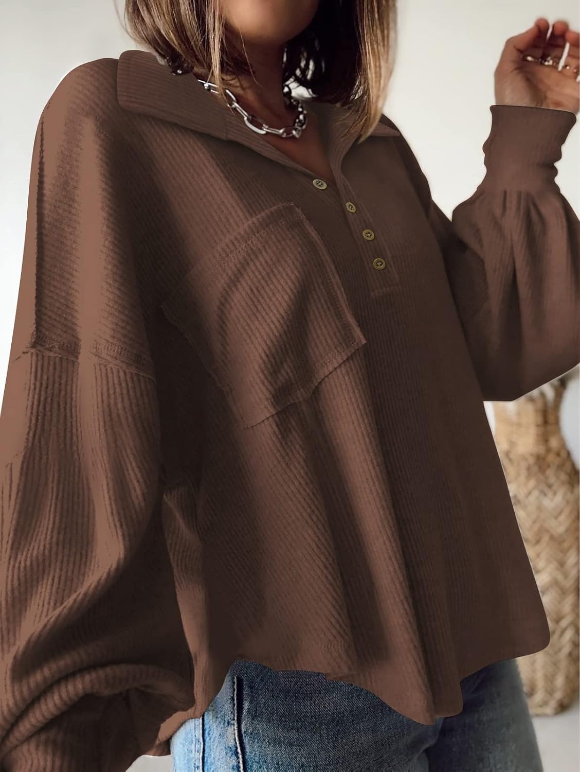 image:imageBTFBM Long Sleeve Shirts for Women 2026 Fall TopsTurndown Caramel