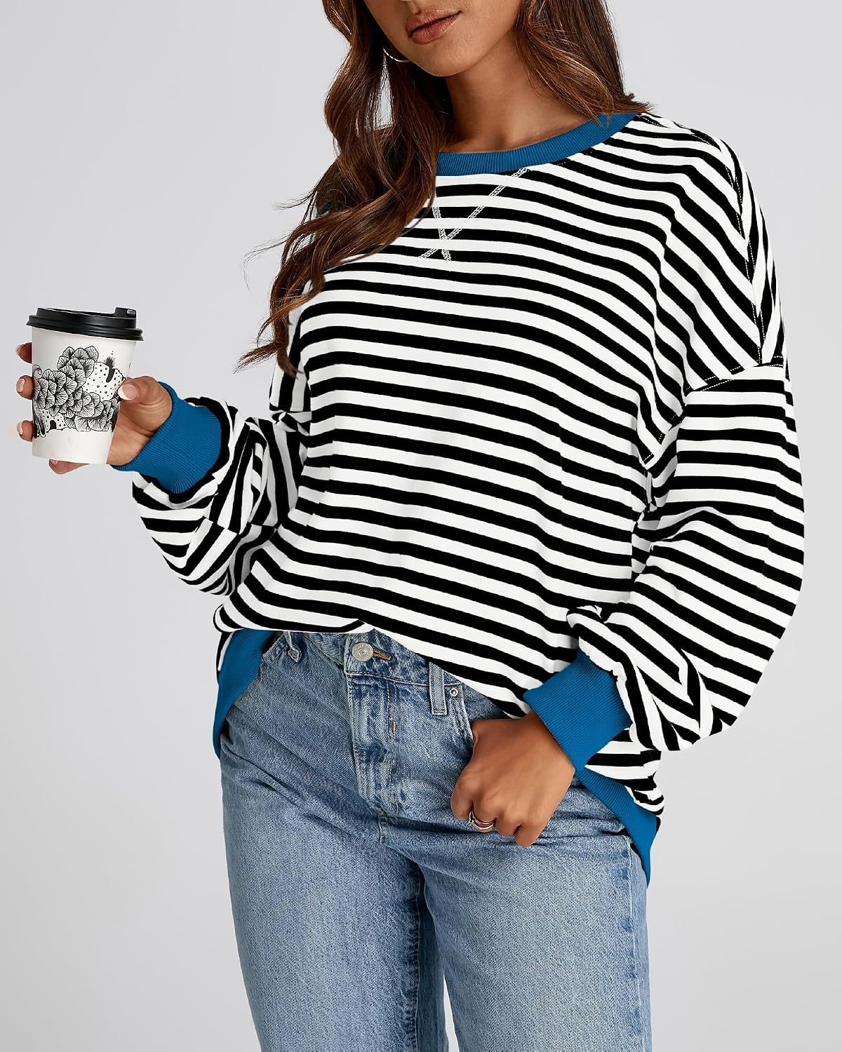 image:imageBTFBM Oversized Sweatshirt For Women 2026 FallBlack White