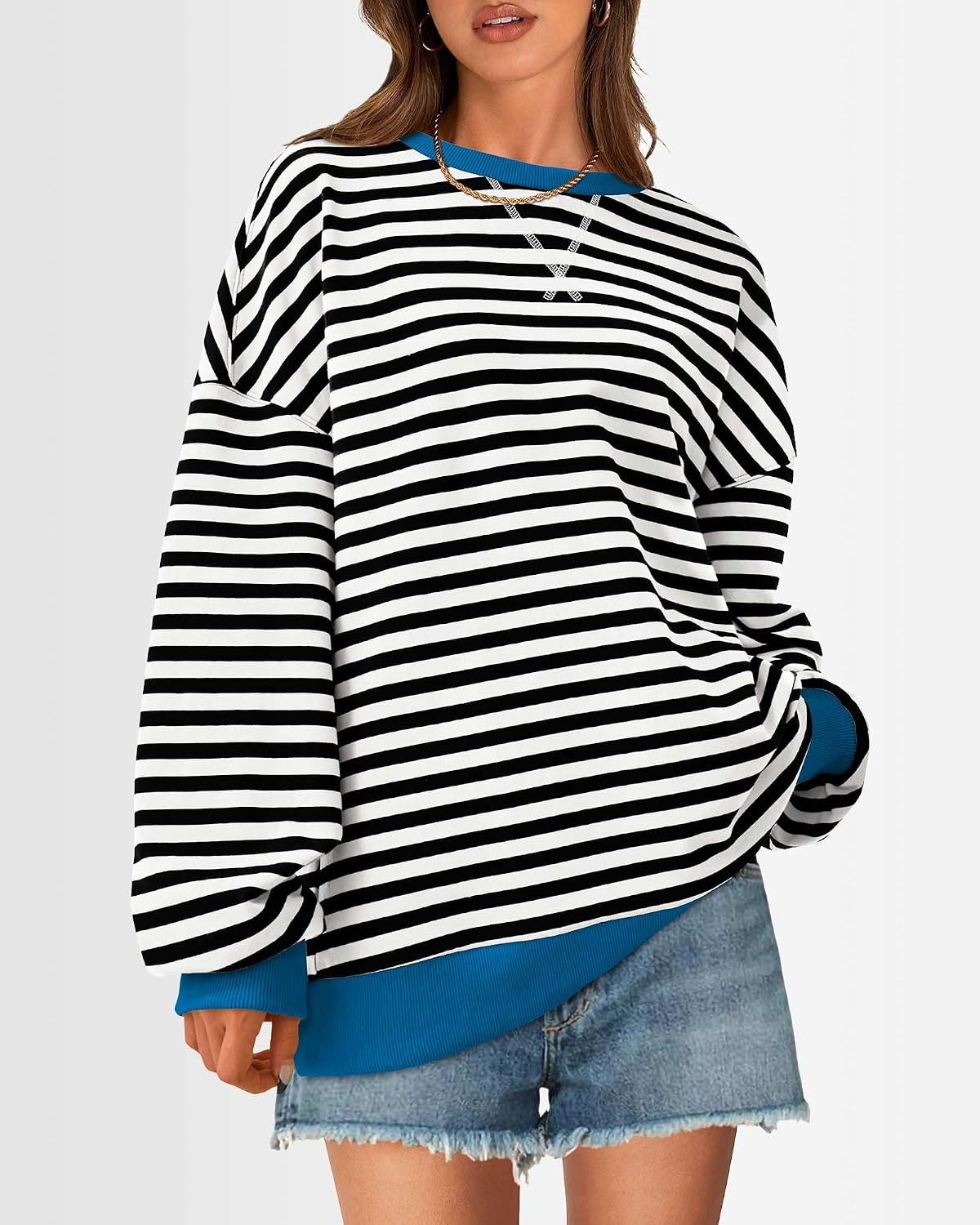 image:imageBTFBM Oversized Sweatshirt For Women 2026 FallBlack White
