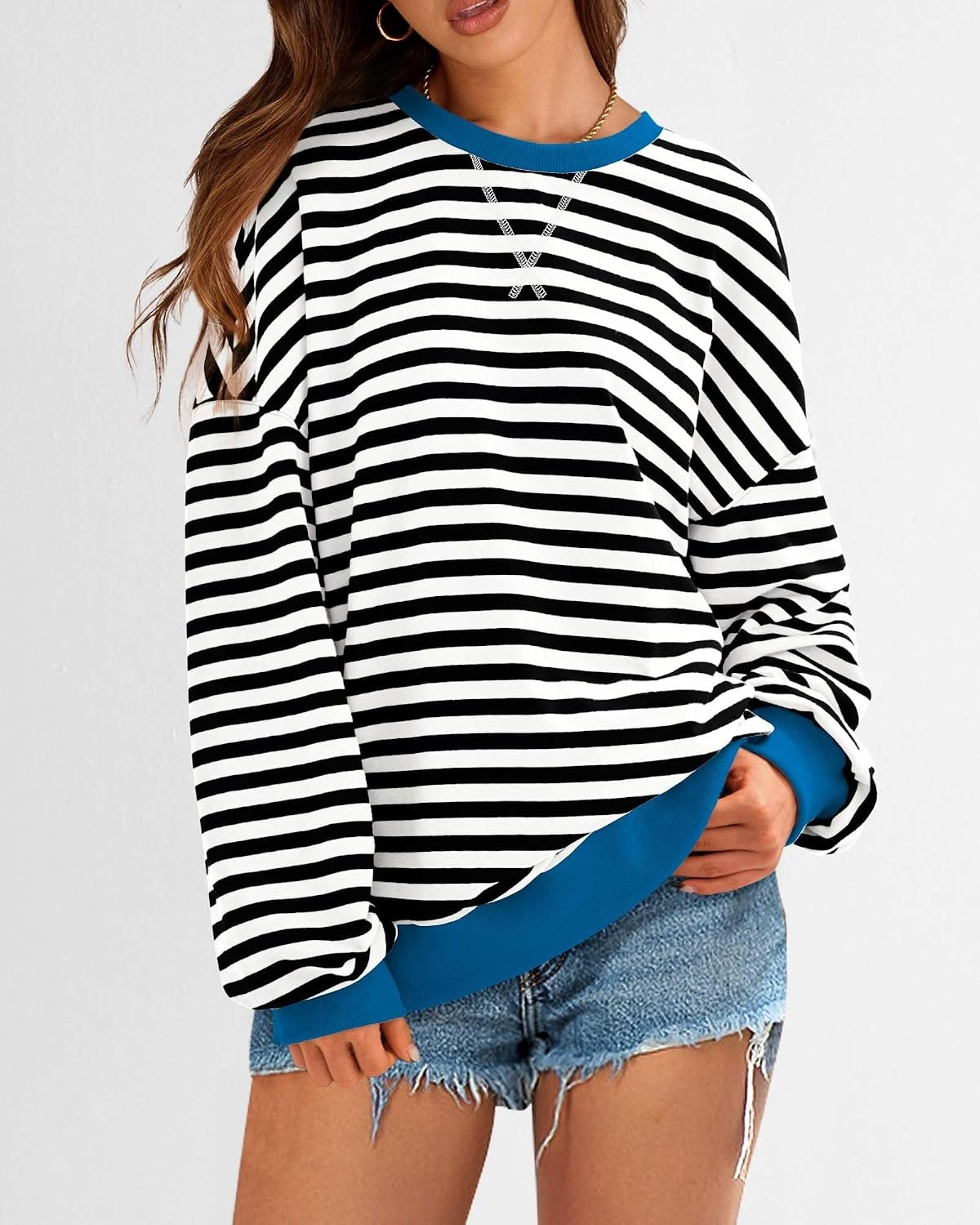 image:imageBTFBM Oversized Sweatshirt For Women 2026 FallBlack White